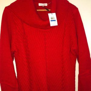 "CALVIN KLEIN" COWL TURTLENECK PULLOVER SWEATER - XL - NWT - GORGEOUS DEEP RED